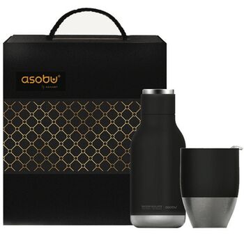 מארז מתנה שחור הכולל בקבוק וספל תרמי